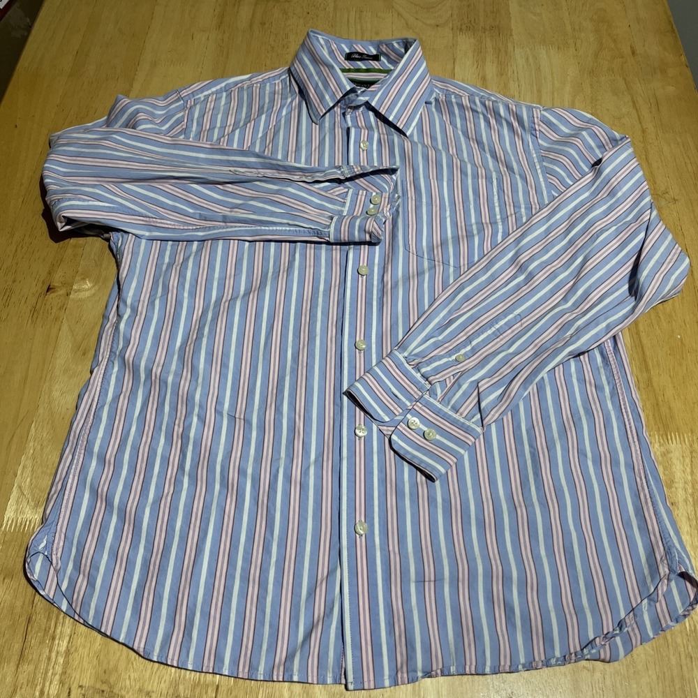American Eagle Men's Blue Issue L/S Button Up Blue/Red Striped Dress Shirt -L